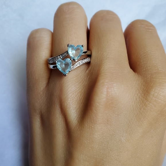 New Sky Blue Hearts Wedding/Engagement Ring - Picture 3 of 6